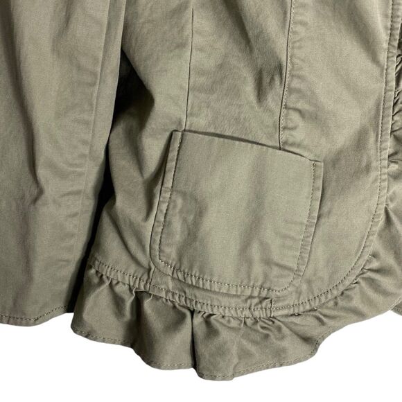 Talbots Blazer Jacket 2 Petite Ruffle Neck Twill Preppy Office Siren Olive Green - Picture 10 of 14